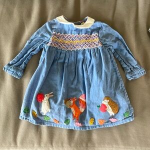 Girls Boden Appliqué Twill Smocked Dress